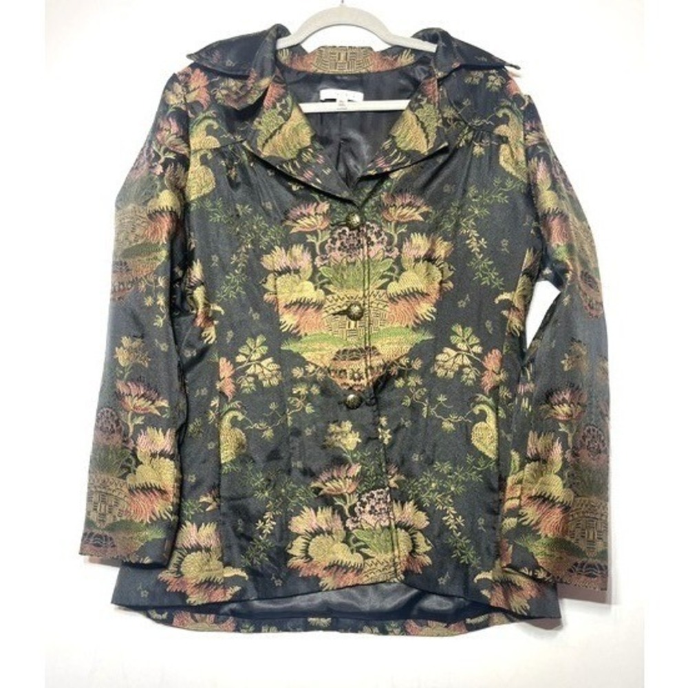 Cabi Floral Tapestry Blazer Jacquard Button Front Jacket Black Gold XL